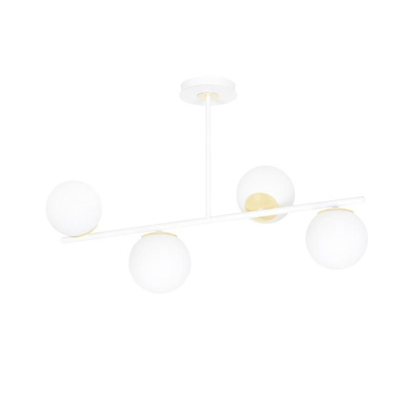 Plafonnier Design Floki Métal 4 lampes Déportées Blanches et Dorées Style Minimaliste 