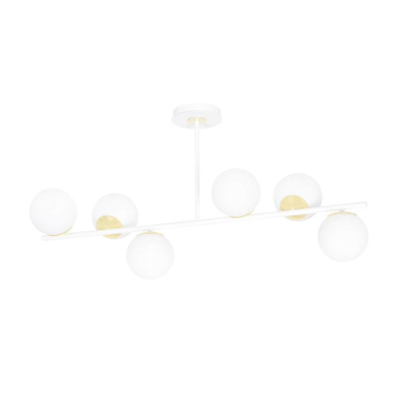 Plafonnier Design Floki Métal 4 lampes Déportées Blanches et Dorées Style Minimaliste 