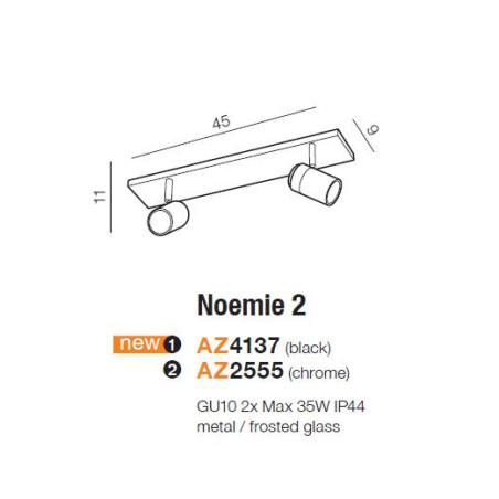 Applique & plafonnier NOEMIE 2 2xGU10 IP44 - noir 
