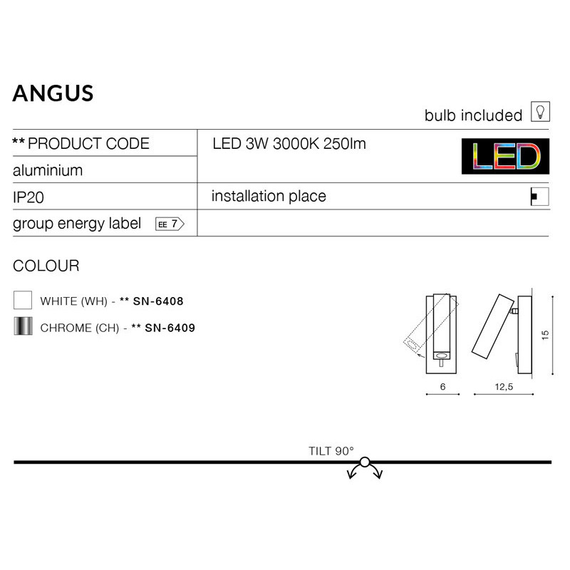 Applique ANGUS LED 3W blanc 