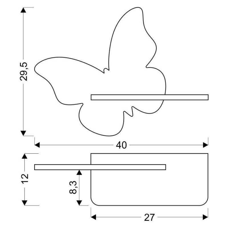 Applique avec étagère KIDS BUTTERFLY LED 5W câble 4000K - jaune 