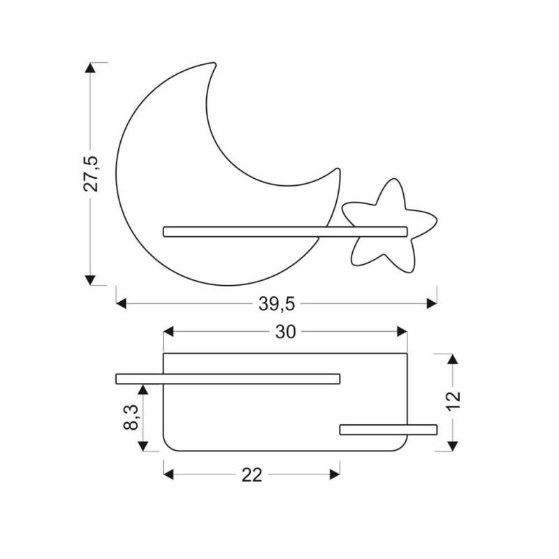 Applique avec étagère KIDS MOON LED câble 5W 4000K - gris 