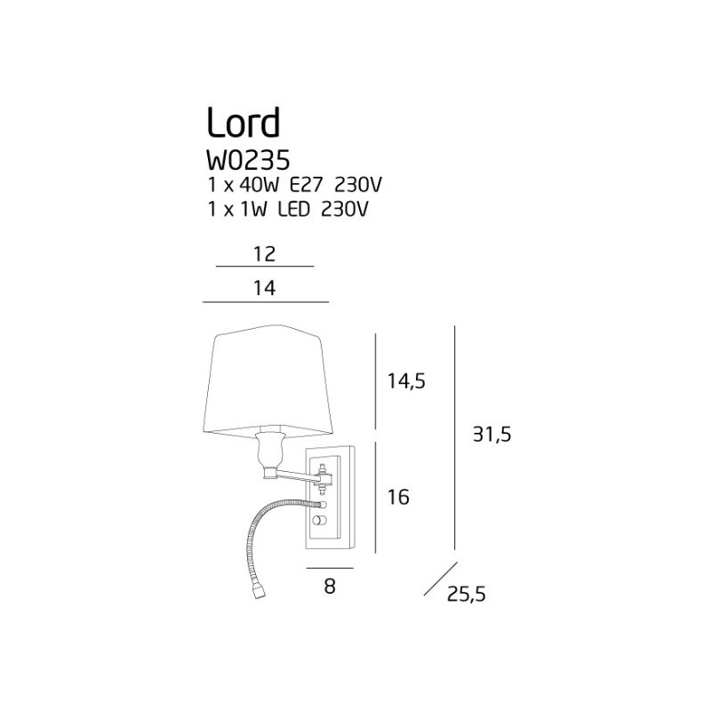 Applique avec liseuse LORD E27 + LED 1W - chrome / noir 