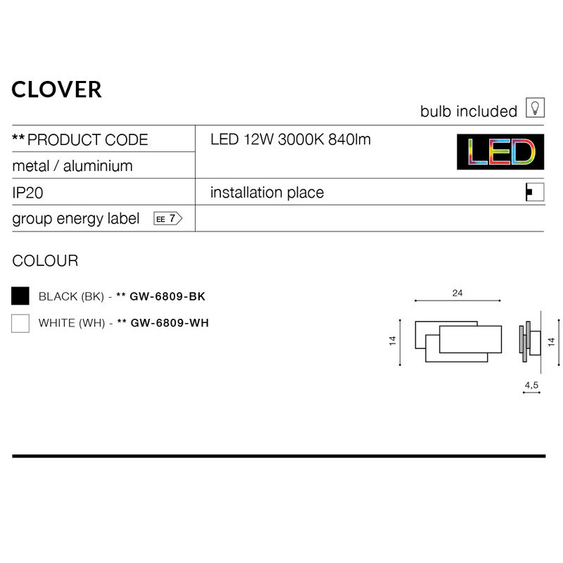 Applique CLOVER Carré LED 12W blanc 