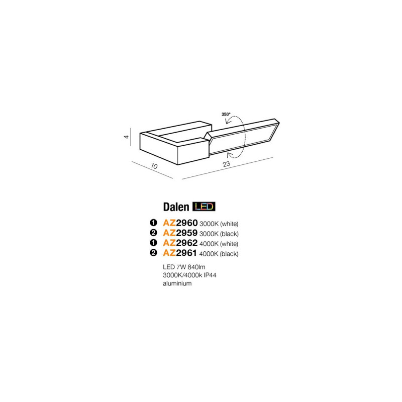 Applique DALEN LED 7W 840lm 4000K IP44 blanc 