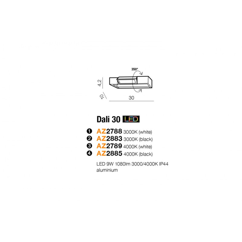 Applique DALI 30 LED 9W 1080lm 3000K IP44 blanc 