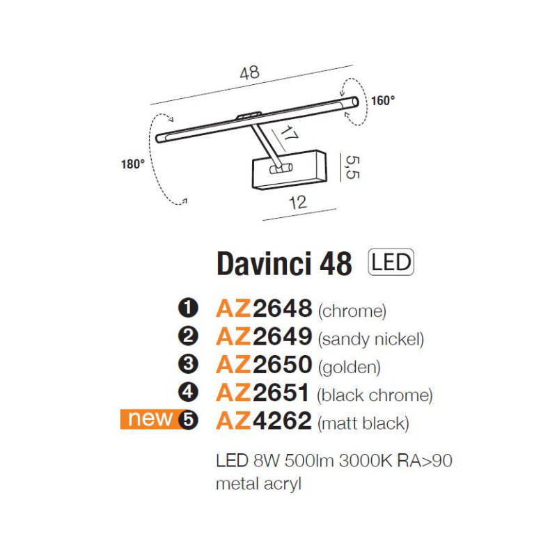 Applique DAVINCI 48 LED 8W 3000K - nickel satiné 