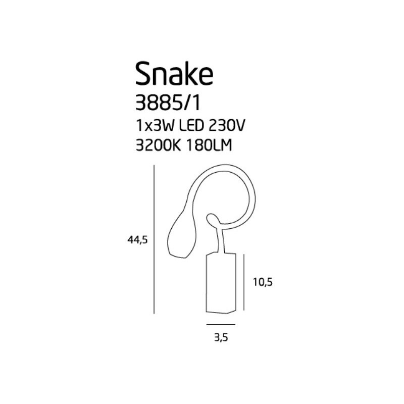 Applique de lecture SNAKE 3W 3200K - chrome 