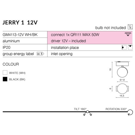 Applique et plafonnier JERRY 1 QR111 50W 12V noir 