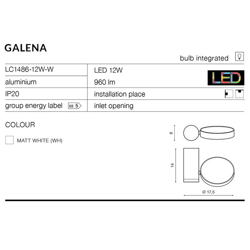 Applique GALENA LED 12W blanc 