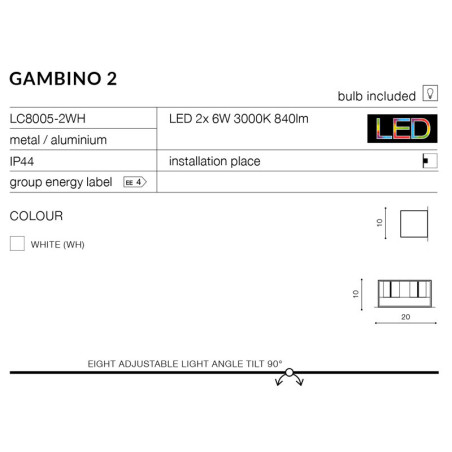 Applique GAMBINO 2 LED 2x6W IP44 blanc 