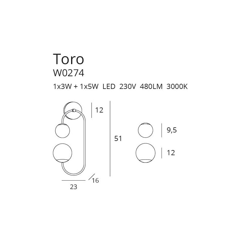 Applique murale TORO LED 8W 3000K - or 