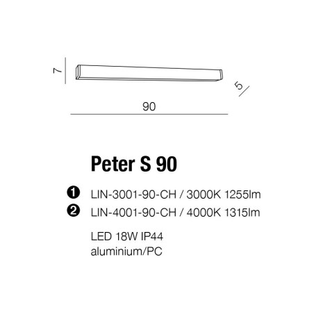 Applique PETER 90 LED 18W 3000K IP44 chromé 