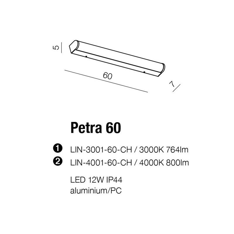 Applique PETRA 60 LED 12W 3000K IP44 chromé 