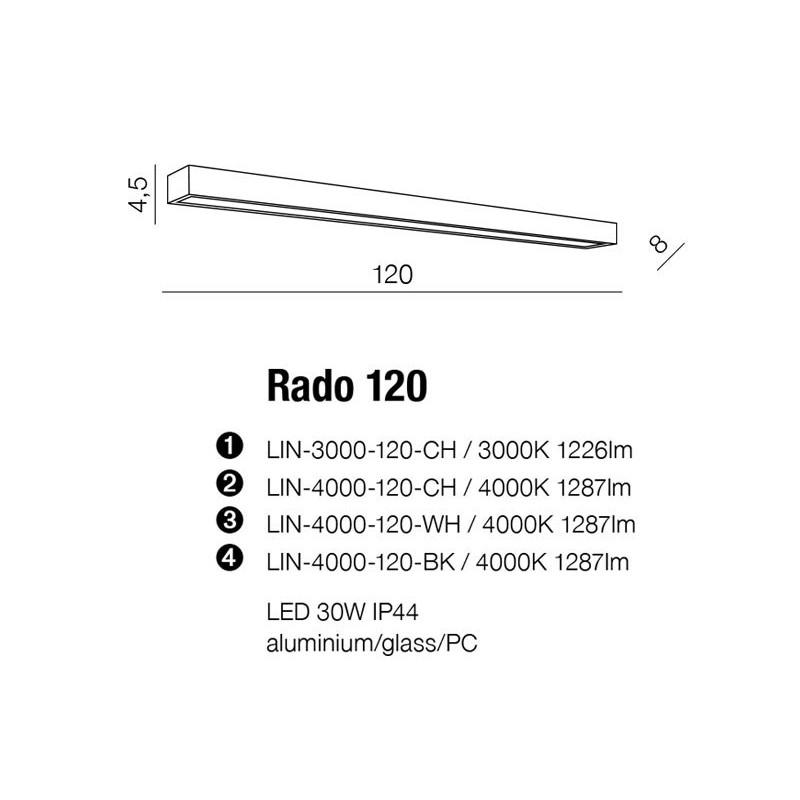 Applique RADO 120 LED 30W 3000K IP44 chromé 