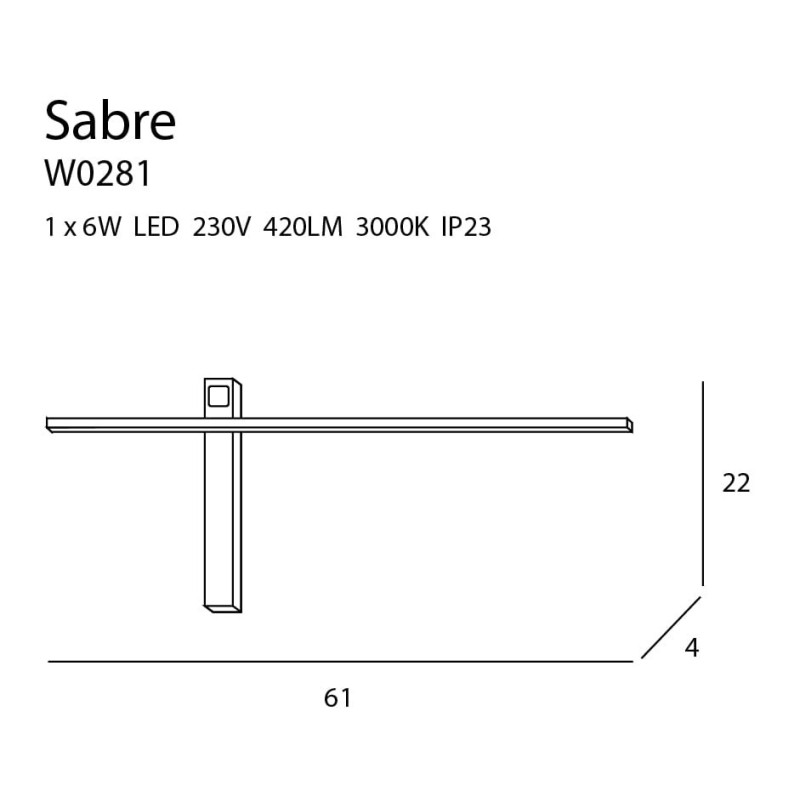 Applique SABRE LED 6W 3000K IP23 DIM - noir 