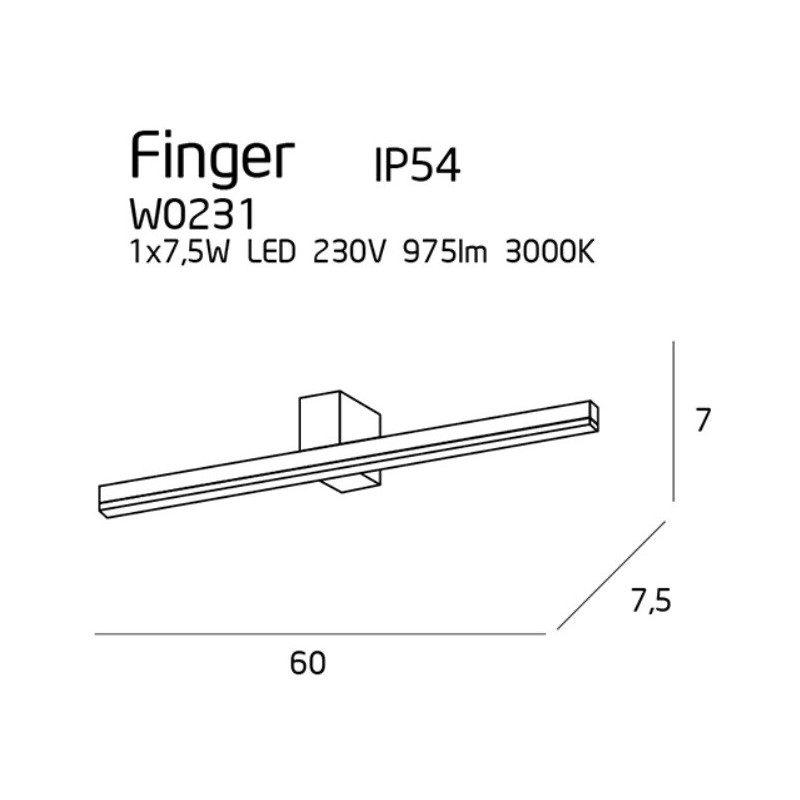 Applique salle de bain FINGER LED 7.5W 3000K IP54 - noir 