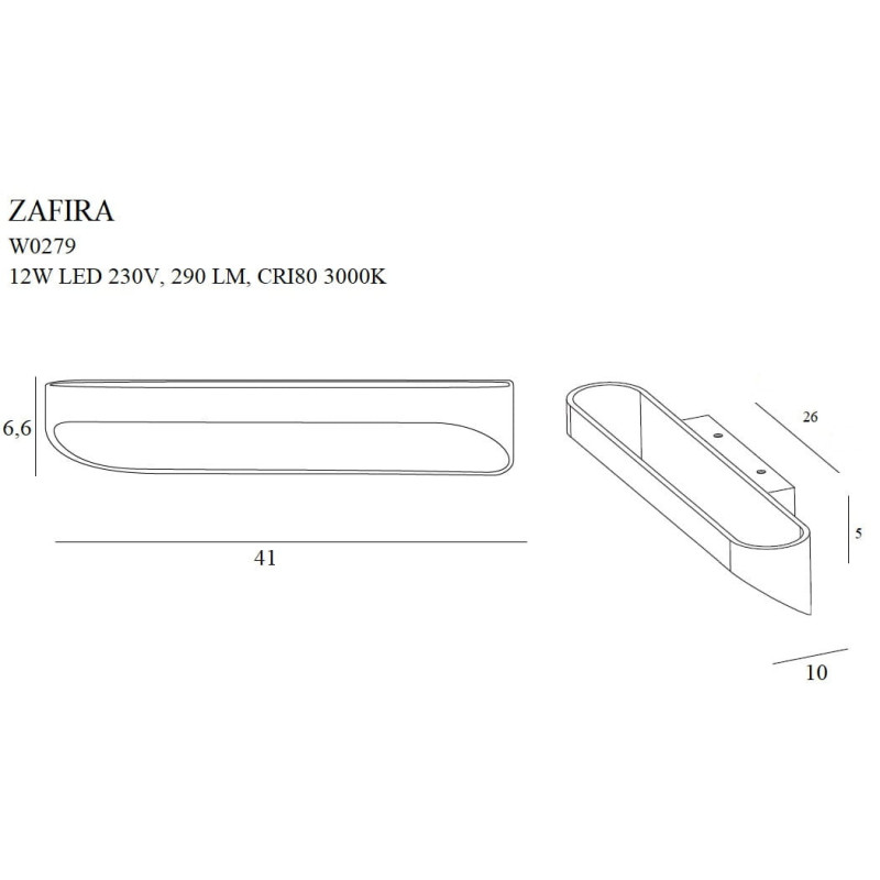 Applique ZAFIRA LED 12W 3000K - noir 