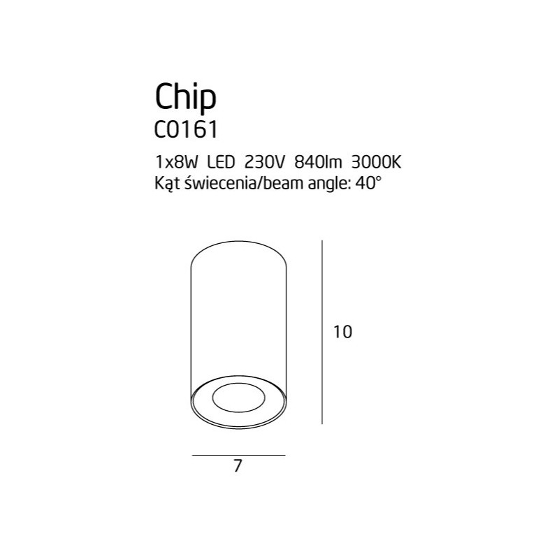 Downlight apparent CHIP LED 8W 3000K - noir 