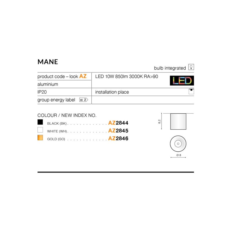 Downlight LED 10W 3000K MANE - or 