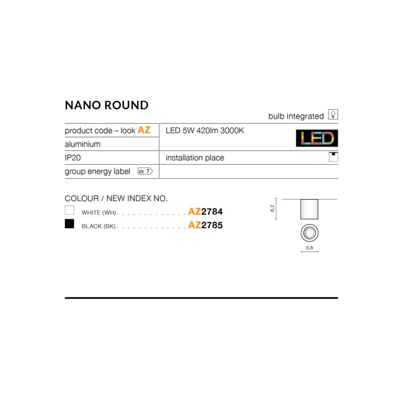 Downlight LED rond NANO 5W 3000K - blanc 