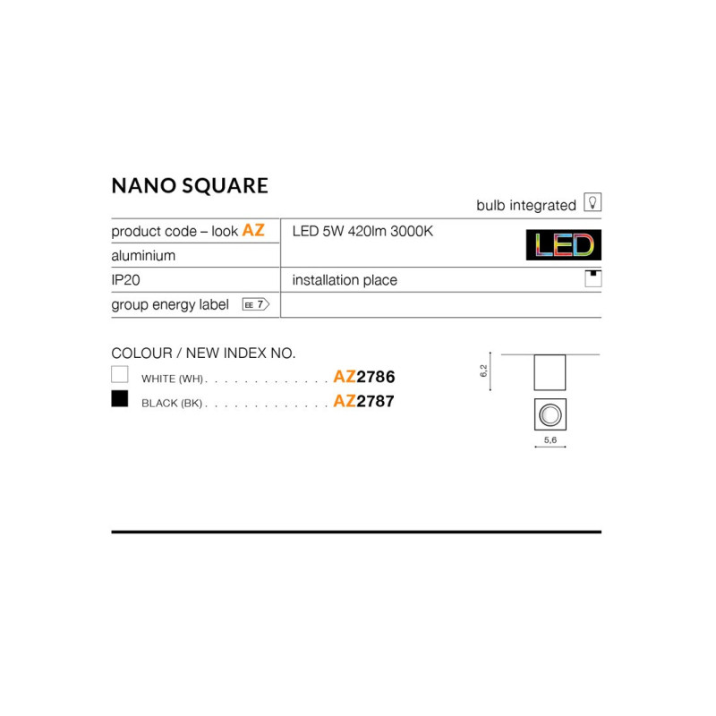 Downlight NANO carré LED 5W 3000K - blanc 