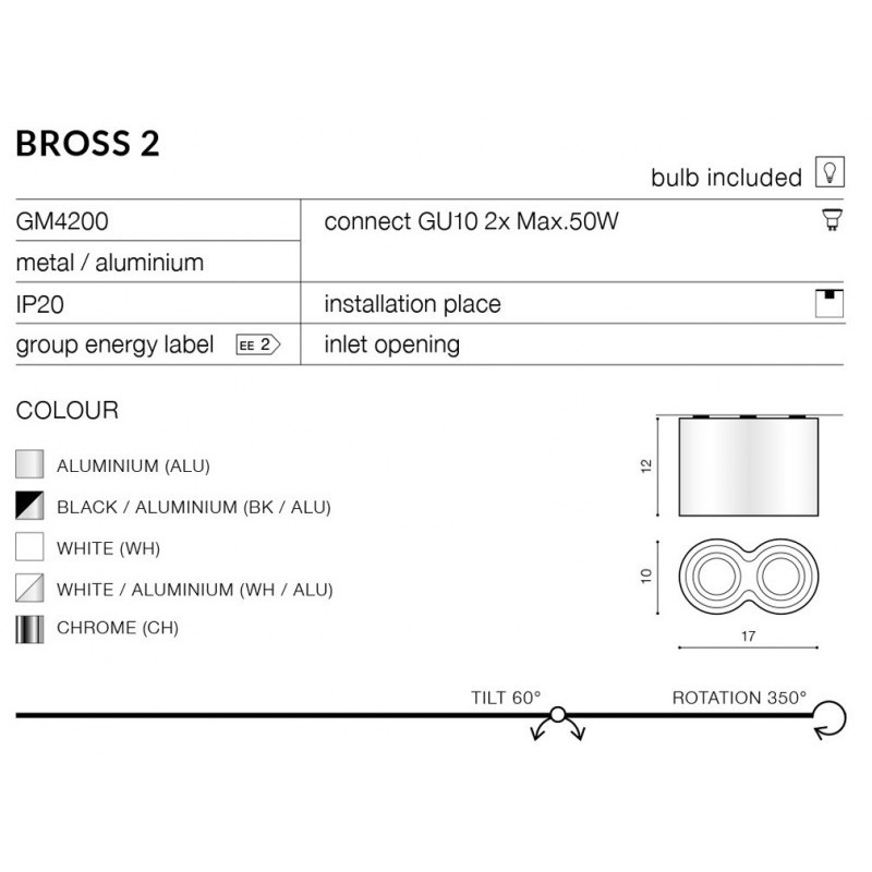 Downlight NT orientable BROSS 2 GU10 IP20 - noir / alu 