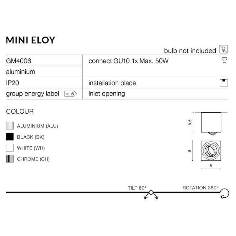 Downlight NT orientable MINI ELOY GU10 IP20 - blanc 