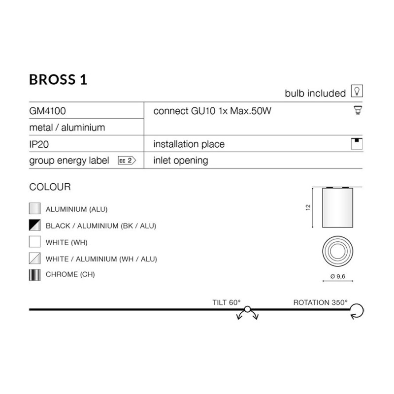 Downlight orientable NT BROSS 1 GU10 IP20 - blanc / noir 