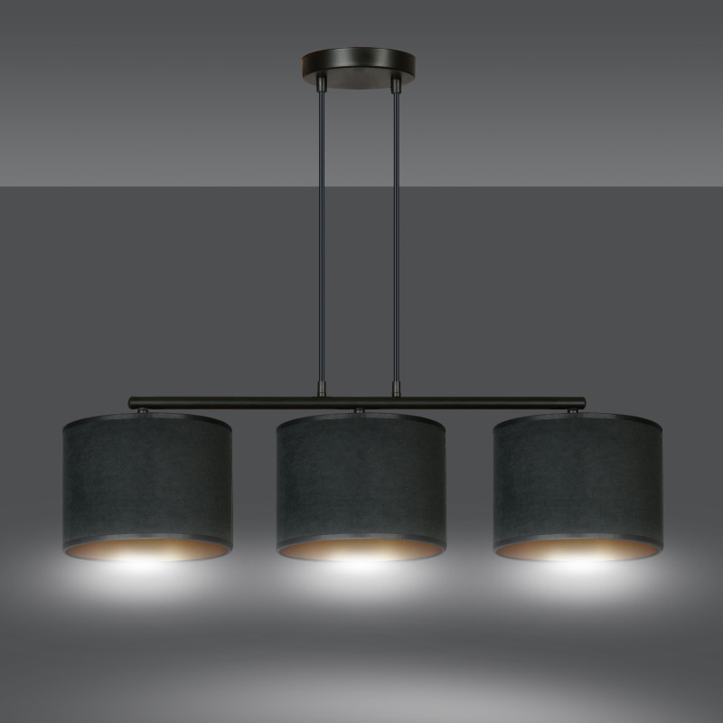 HILDE Suspension luminaire design 3xE27 - noir / or
