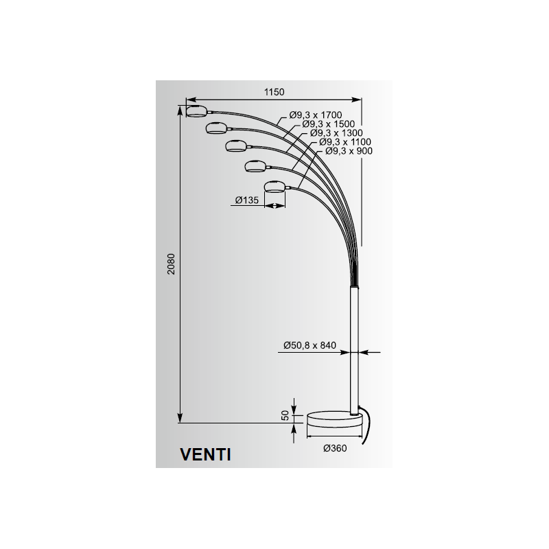 Lampadaire VENTI 5xE14 blanc / chrome 