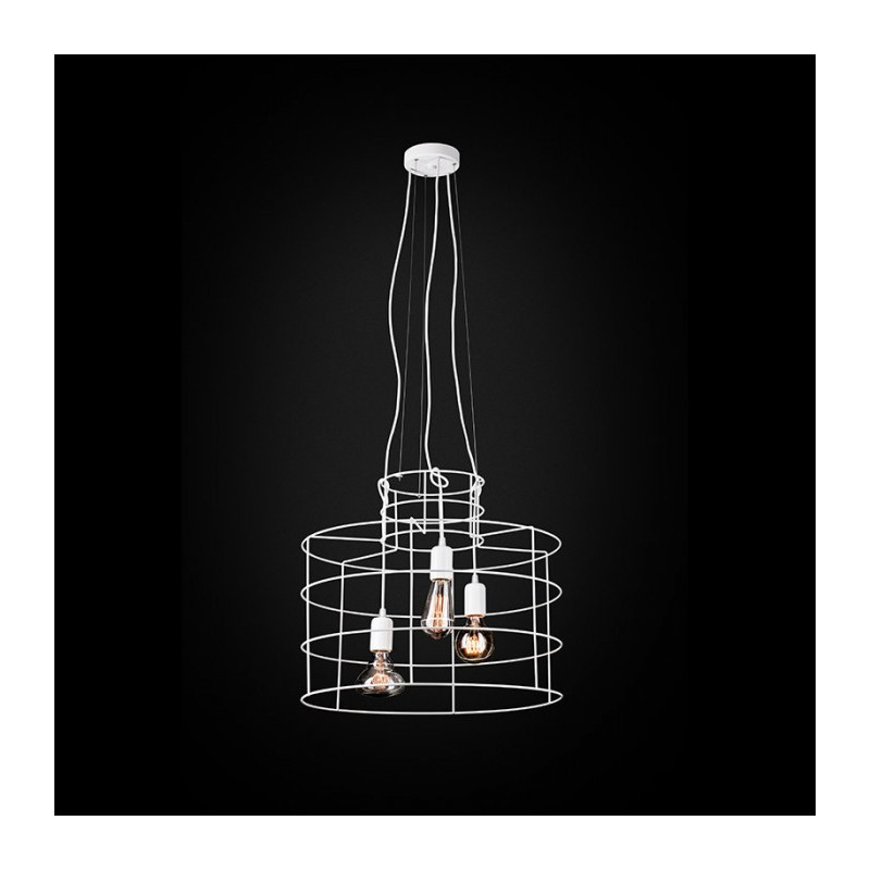 Suspension industrielle Lustre LANA E27 blanc avec laine