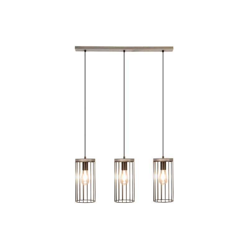 Suspension luminaire design TIMEO bande 3xE27 - noir / pin teinté