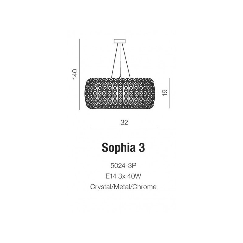 Lampe suspendue SOPHIA E14 3x40W chromé Cristal