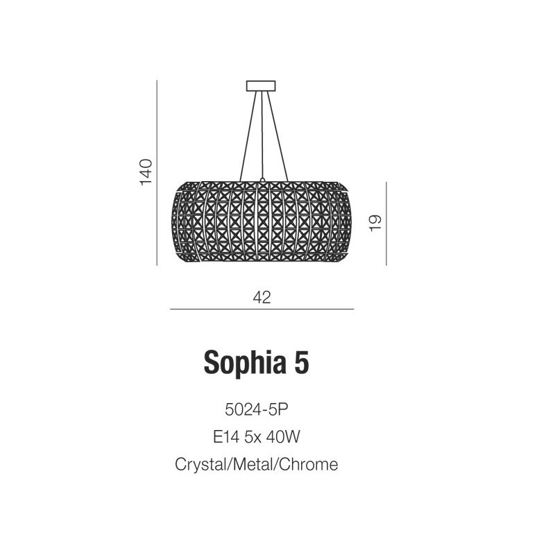 Lampe suspendue SOPHIA E14 5x40W chromé Cristal