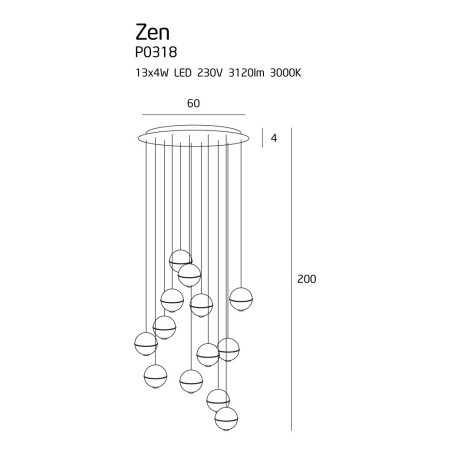 Luminaire Design suspendue ZEN 13 LED 13x4W 3000K - cuivre