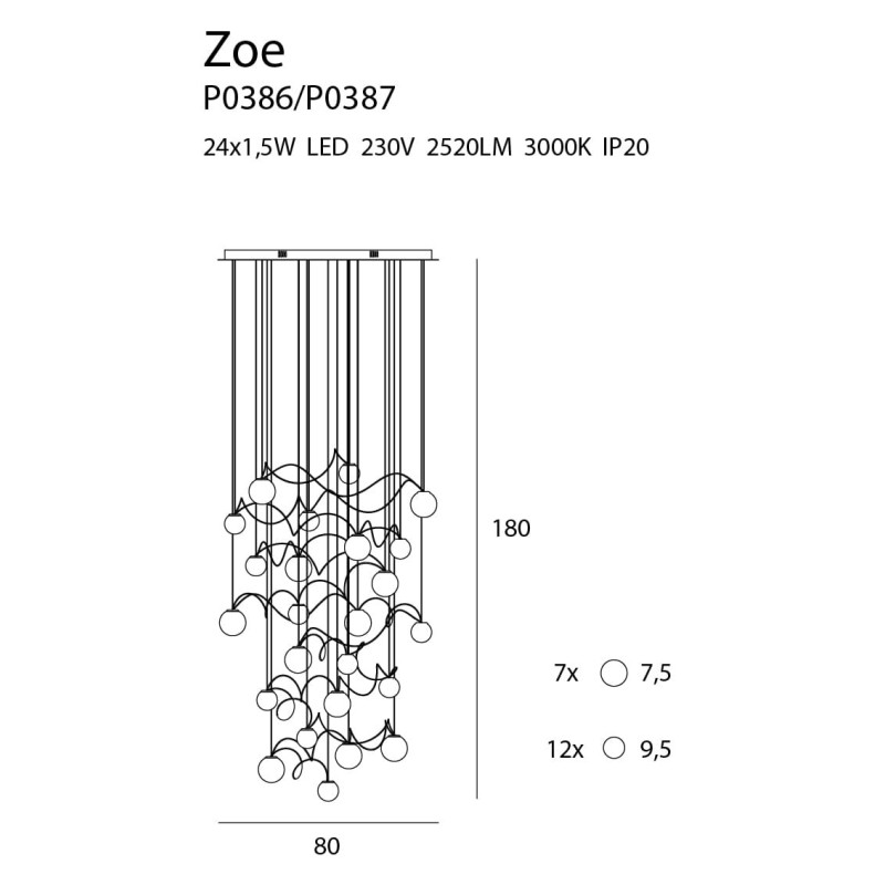 Lampe Design suspendue ZOE LED 36W 3000K - or / transparent