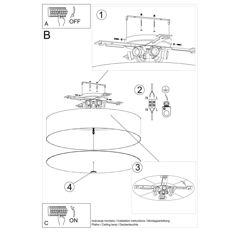 Le plafonnier SKALA 70cm 6xE27 - blanc 