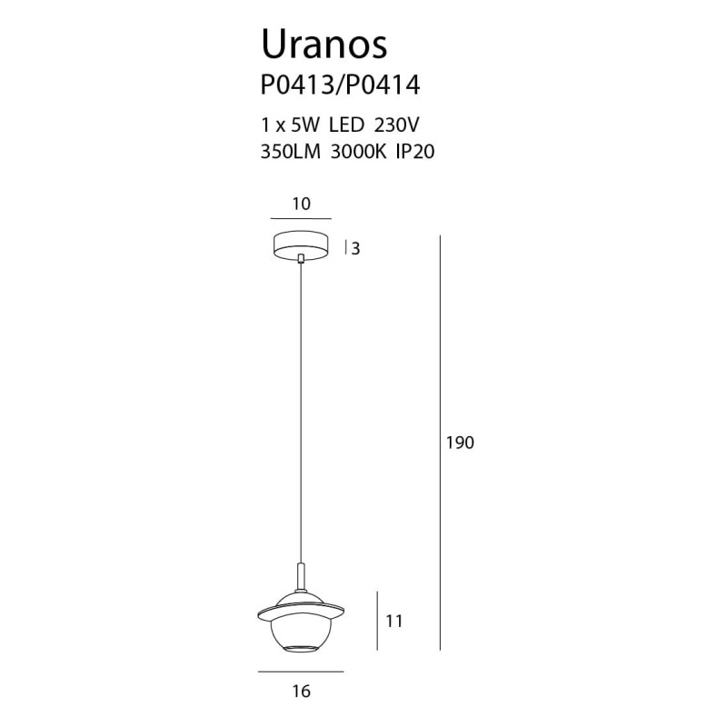 Luminaire Design suspendue URANOS LED 5W 3000K - or / noir