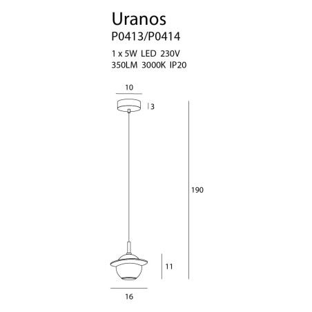Luminaire Design suspendue URANOS LED 5W 3000K - or / noir