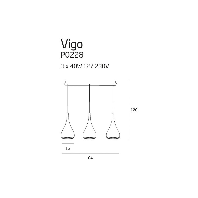 Suspension luminaire design VIGO 3xE27 - chrome