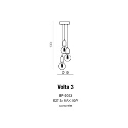 Suspension design VOLTA 3 E27 3x40W gris