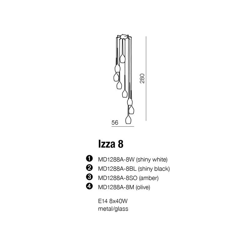 Lampe Suspendue design IZZA 8 8xE14 - blanc