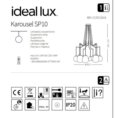 Lampe Suspendue design KAROUSEL SP10 10xG9 - or / blanc