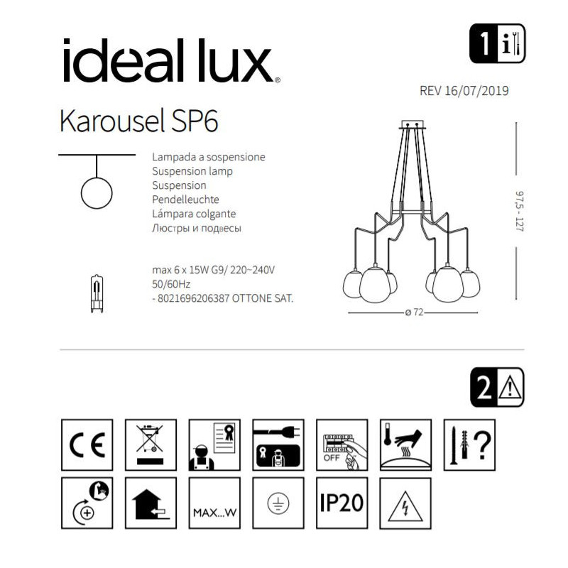 Suspension luminaire KAROUSEL SP6 6xG9 - or / blanc