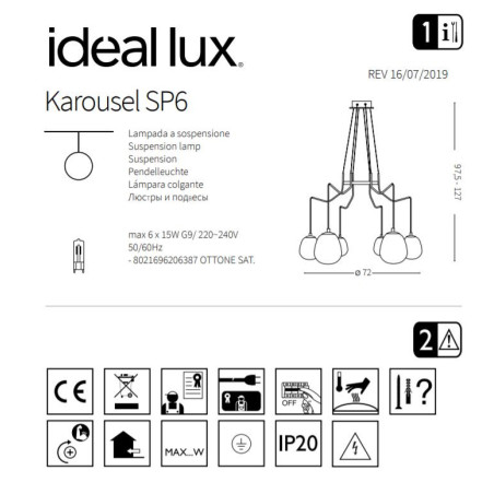 Suspension luminaire KAROUSEL SP6 6xG9 - or / blanc