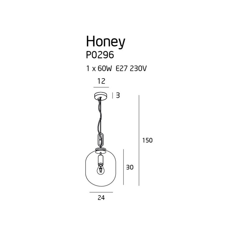 Suspension luminaire design HONEY Ø24 E27 - noir / fumé