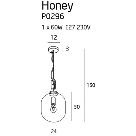 Suspension luminaire design HONEY Ø24 E27 - noir / fumé