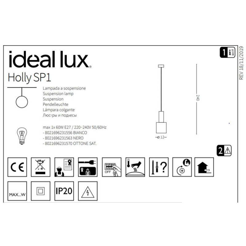 Suspension design HOLLY SP1 E27 - laiton