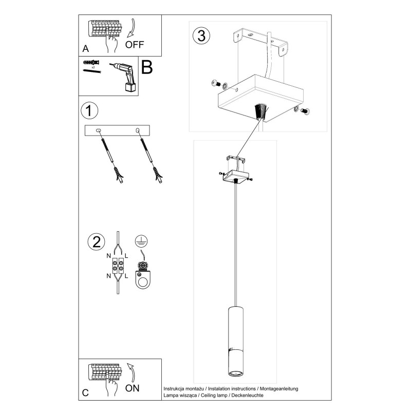 Suspension luminaire LOOPEZ GU10 - noir / chrome